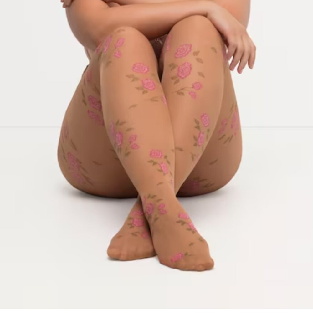 NWT - Ulla Popken Sheer Floral Print Stockings 20 Denier